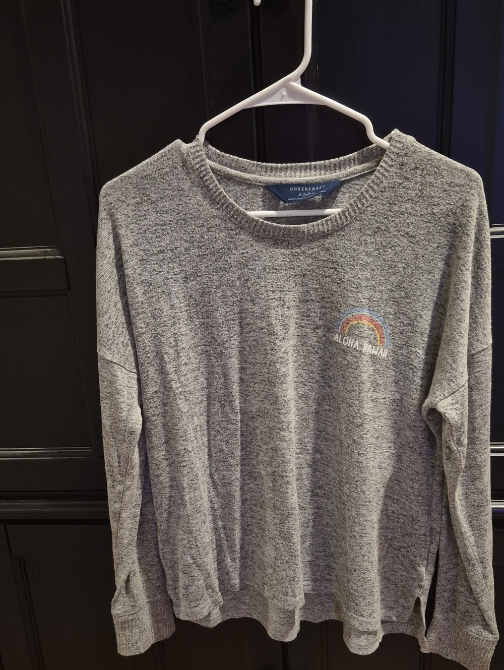 boxercraft Gray Crewneck Sweater with Small Embroidered Rainbow